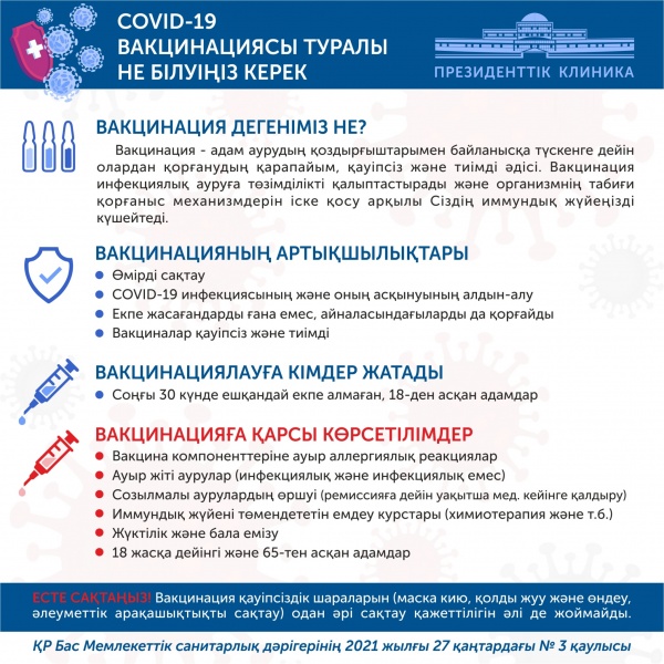 2021 жылдың 1 ақпанында Қазақстанда COVID-19-ға қарсы вакцинация басталды.