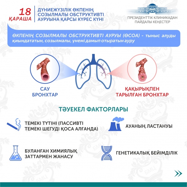 Президенттік клиникадан пайдалы кеңестер. Дүниежүзілік өкпенің созылмалы обструктивті ауруына қарсы күрес күні.